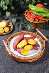 Roasted Sweet Potatoes Tianmu Mountain Linan - Fresh Organic Vegetables in Wicker Baskets