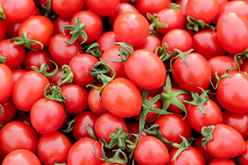Fresh Small Red Tomatoes with Green Stems - Healthy Organic Vegetables for Cooking and Nutrition