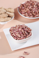 Colorful Kidney Beans Peanuts and Legumes in White Bowls Healthy Protein Foods