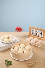 Fresh Xiao Long Bao Dumplings in Bamboo Steamer Traditional Chinese Specialty Breakfast Food