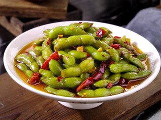 Spicy Soy Bean Stir-Fry with Red Chilies - Traditional Chinese Shandong Yunnan Province Style Dish