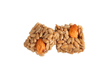 Handmade Nut and Seed Energy Bars with Almonds - Healthy Snack Food on White Background