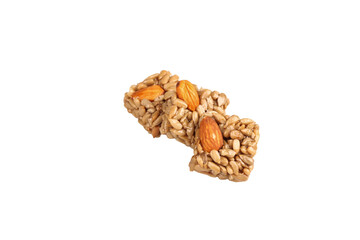 Handmade Nut Energy Bars with Almonds and Seeds Healthy Snack Food on White Background