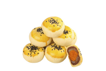 Handmade Chinese Egg Custard Puff Pastries with Bean Paste Filling and Black Sesame Seeds