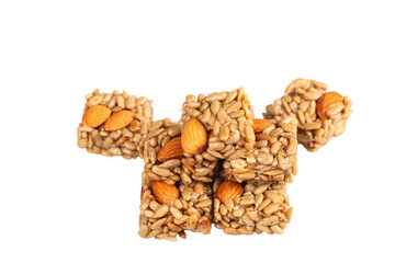 Homemade Granola Bars with Nuts and Seeds on White Background