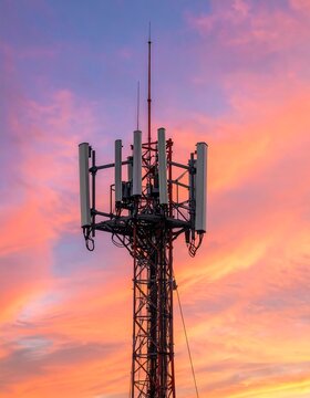 Telecommunication Tower at Sunset.