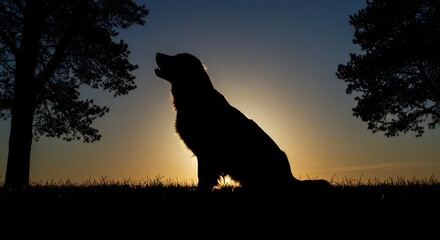 Silhouette of a dog against a sunset sky