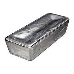 Solid platinum bar with textured metallic surface isolated on transparent background.