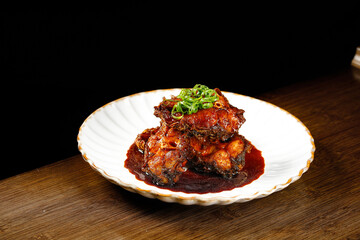 Chinese Smoked Fish Traditional Style Shanghai Suzhou Cuisine Red Sauce Green Onion Garnish