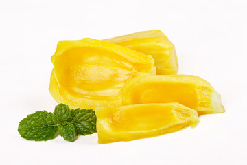 Fresh Thai Honey Pineapple Slices with Mint Leaves on White Background