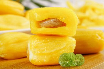Thai Pineapple Honey Dessert Fresh Yellow Tropical Sweet Confection with Mint Garnish