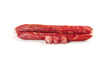 Sweet Cantonese Air-Dried Sausage Sliced on White Background