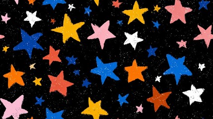 Stars on black background. Childish illustration
