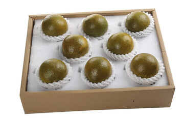Premium Citrus Fruits in Wooden Gift Box with Protective Foam Packaging for Gourmet Food Delivery