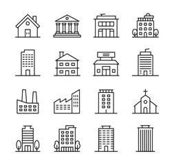 Fototapeta premium Set of building line icons architectural construction vector illustration
