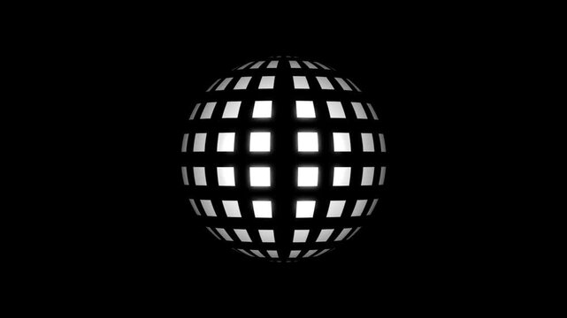 Glowing grid globe animation abstract design with black background.
