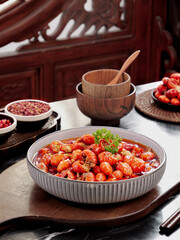 Fresh Qianjiang Crayfish with Yellow Tail Balls Chinese Cuisine Traditional Serving Style