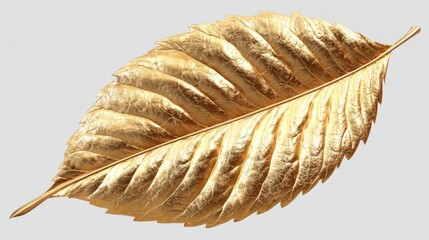 Shimmering Golden Leaf with Textured Surface on Neutral Background for Artistic or Nature Inspired Projects