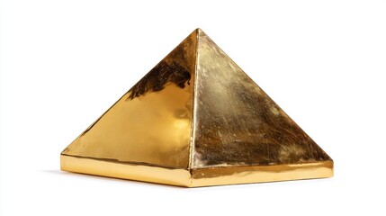 Shiny Gold Pyramid Sculpture on White Background Symbolizing Wealth and Luxury in Modern Art