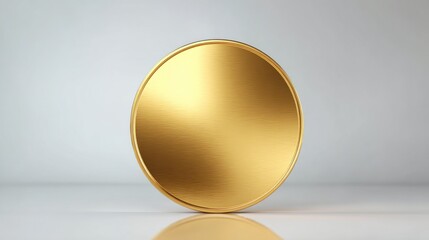Sleek and Polished Gold Coin on Reflective Surface Showcasing Modern Design and Minimalist Aesthetic