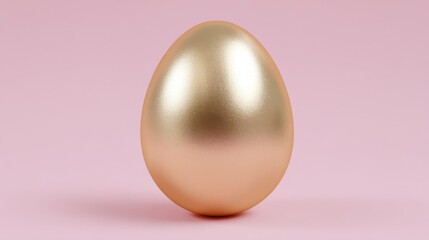 Golden Egg on Soft Pink Background, Perfect for Easter Celebrations and Creative Designs, Symbol of Wealth and New Beginnings