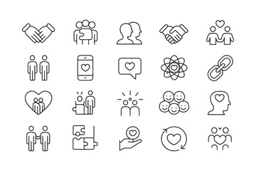 Set of linear icons representing relationships and connections between people