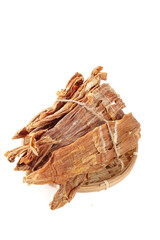 Dried Bamboo Shoots in Basket - Traditional Asian Cooking Ingredient on White Background