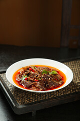 Fresh Red Shredded Tripe in Spicy Oil Sauce - Traditional Asian Cold Appetizer Dish