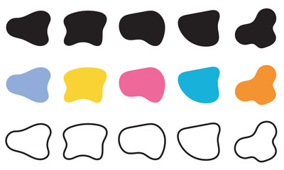 Abstract organic blob shape collection.  Organic shape round form . Abstract organic blob shapes in black, colored, and outlined variations, useful for modern design, backgrounds, or creative layouts.