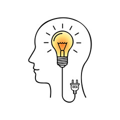 Creative human head idea concept with light bulb glowing inside silhouette