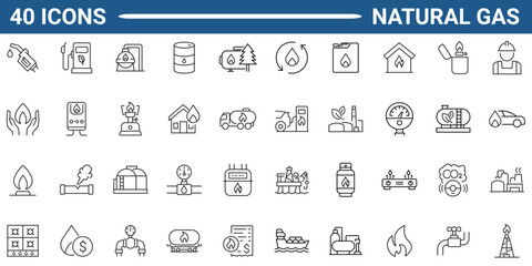 Natural gas line icon set. Outline icon collection. Editable stroke. Vector illustration
