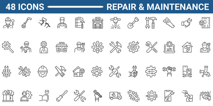 Repair, maintenance line icon set. Outline icon collection. Editable stroke. Vector illustration