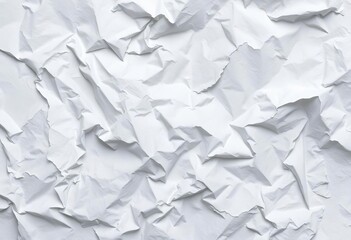 Close-up of crumpled white paper texture, showing deep creases and folds,  uneven,  texture background