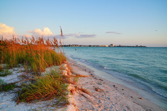 Sarasota, Florida USA - Sep 15, 2025: the sarasota beach sun set landscape