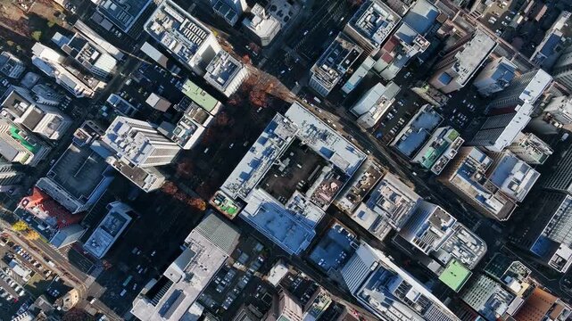 Drone directly above aerial view of a modern city