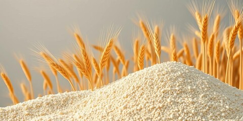 Golden wheat stalks transitioning into a pile of flour,  meal,  sunlight