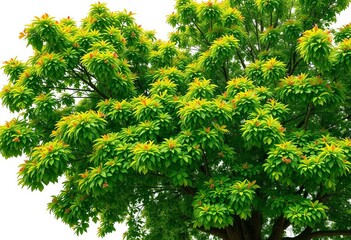 Large, lush green tree with vibrant foliage isolated on white,   background,  outdoor