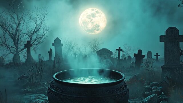 Mystical graveyard cauldron night halloween