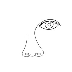 continuous line drawing human eye and nose
