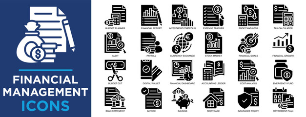 financial management, finance, management, business, investment, financial icon set. Outline icons collection. Simple vector illustration	