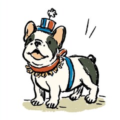 Adorable French Bulldog in Festive Hat, Joyful Pose, White Background