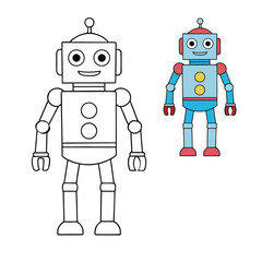 A fun robot-toy coloring page featuring a playful mechanical friend with gears, buttons, and antennas, ready for kids to bring to life with bright colors and creativity.

