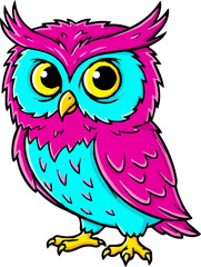Illustration of Pink and Blue Owl on Black