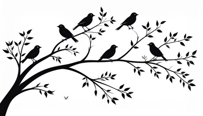 Obraz premium Minimalist birds on branch vector wall art with clean silhouette