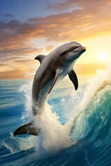 Mammal Dolphin is Jumping Through The Waves