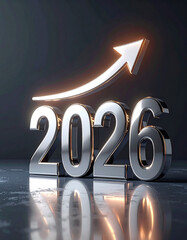 Year 2026 growth arrow metallic numbers.