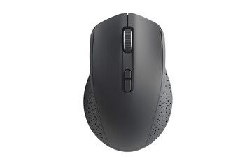 black wireless computer mouse on transparent background