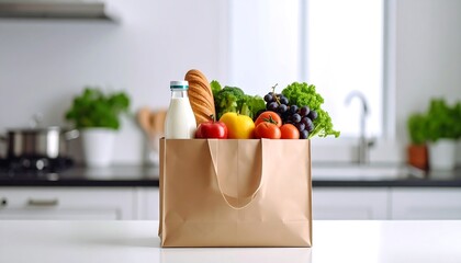 Grocery bag filled with produce and dairy