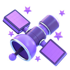 Space Satellite 3D Icon &mdash; Futuristic Orbital Device, Cosmic Communication Relic, Sci-Fi Technology Artifact, Galactic Exploration Symbol, and Astronomy Discovery Tool for Games, Apps, and Creative Des