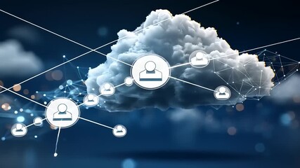 Cloud computing concept with user icons interconnected, representing digital networking and data sharing - Powered by Adobe